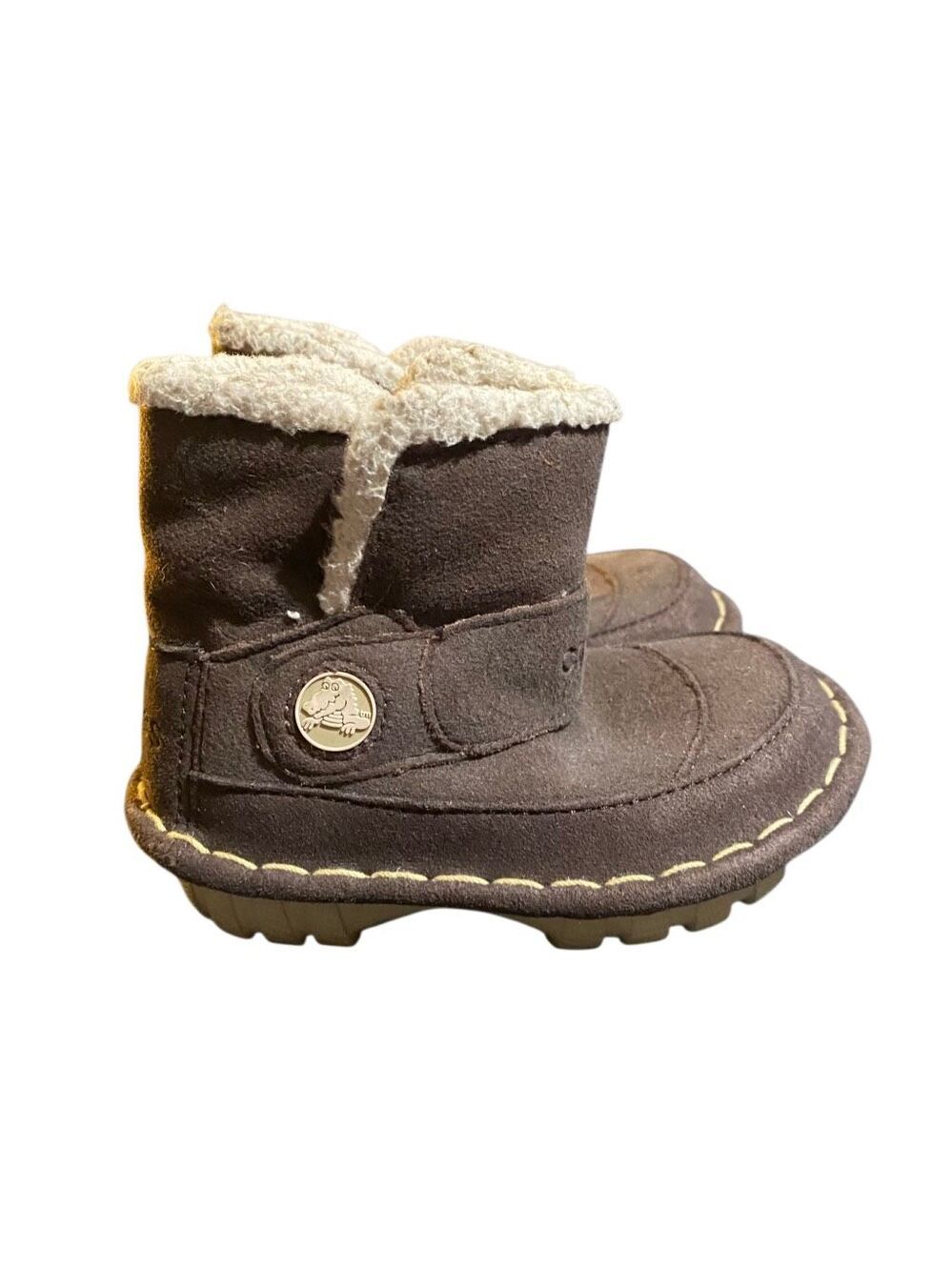 Crocs croca sam boots, youth brown suede, Sherpa fleece lined 6